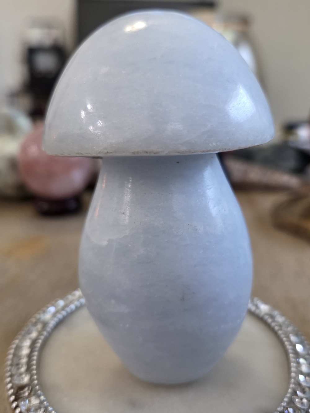 Natural Blue Celestite Crystal Carved Mushroom Tower #2